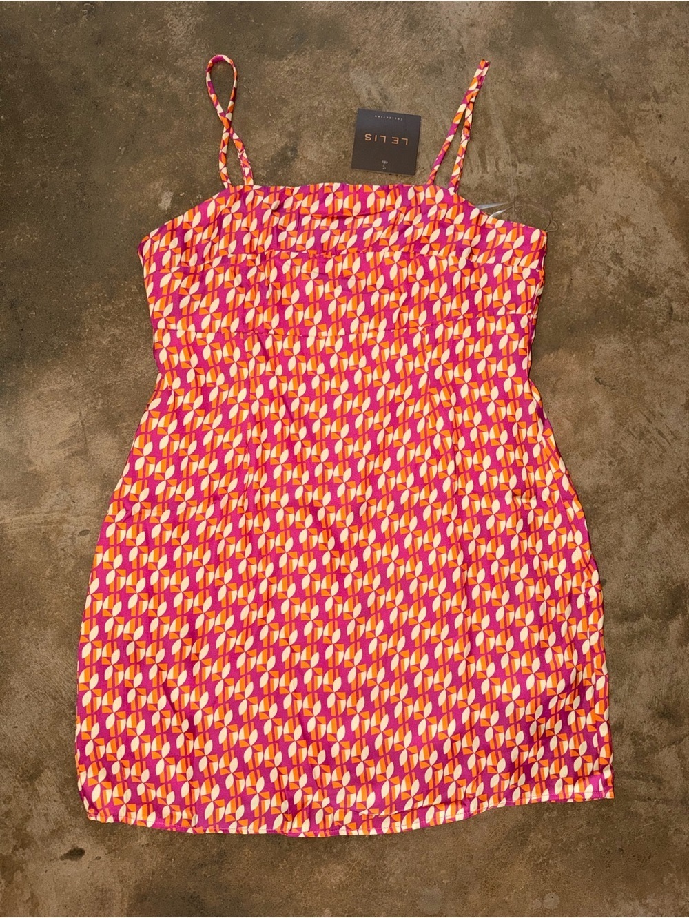 Le Lis Pink Orange Geometric Print Mini Dress NWT Size L Boutique Summer Dress